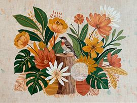 Modern Biophilic Design met Vogel op boomstam