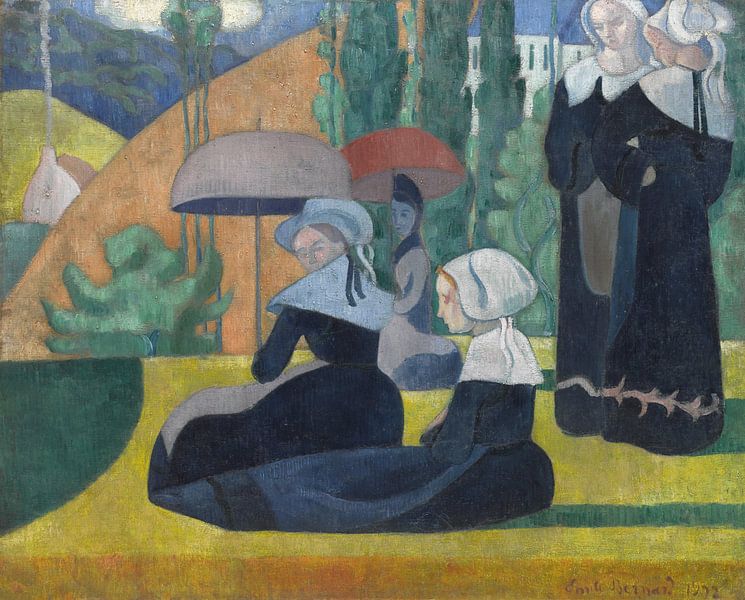 Émile Bernard~Bretonische Frauen mit Regenschirmen von finemasterpiece