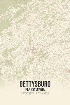 Vieille carte de Gettysburg (Pennsylvanie), USA. sur Rezona