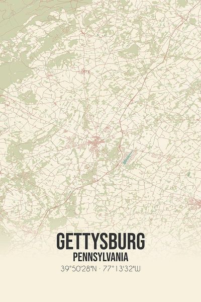 Vieille carte de Gettysburg (Pennsylvanie), USA. par Affiches de lieux