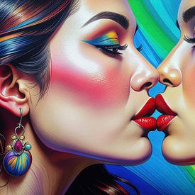 Im Licht der Pride-Farben: Der intime Blick zweier sich küssender Frauen zwischen Natürlichkeit, Eleganz und gelebter Vielfalt von AidasignArt