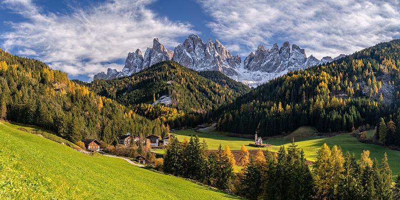 Autumn panorama Villnöss Valley South Tyrol by Achim Thomae Photography