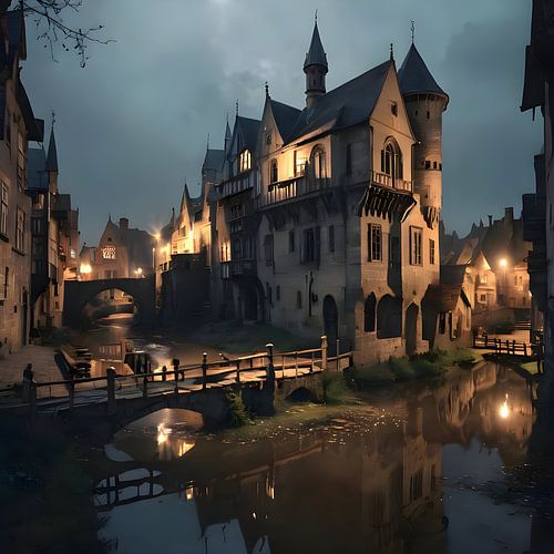 de oude stad in de avond