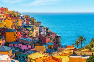 Das farbenfrohe Dorf Manarola mit Blick auf das Meer, Cinque Terre