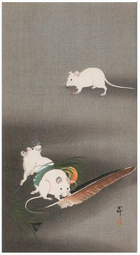 Ohara Koson - Pauwenveren en witte muizen (bewerkt) van Peter Balan