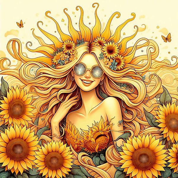 Girl with sunflowers by Digital Art Nederland
