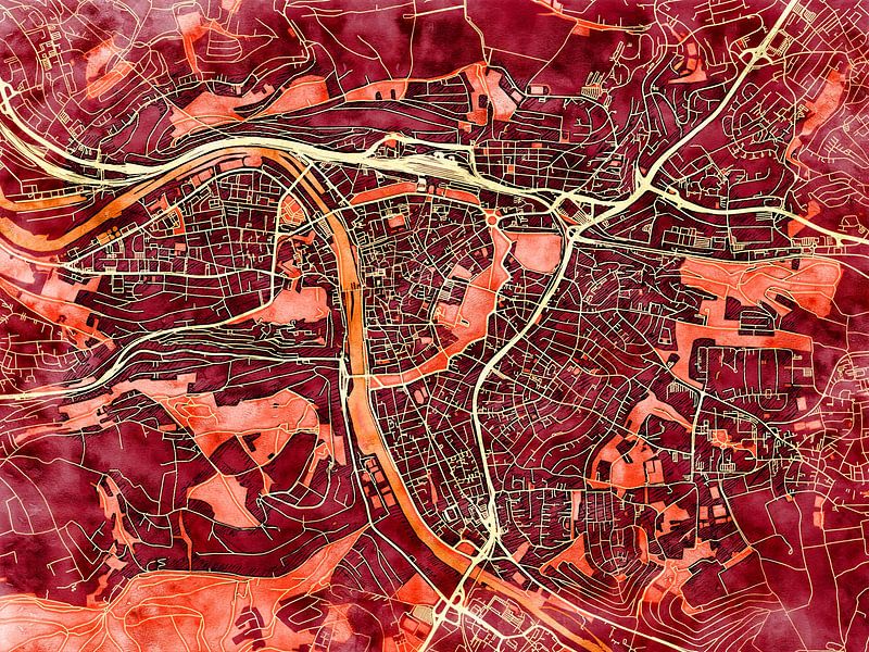 Map of Würzburg with the style 'Amber Autumn' by Maporia
