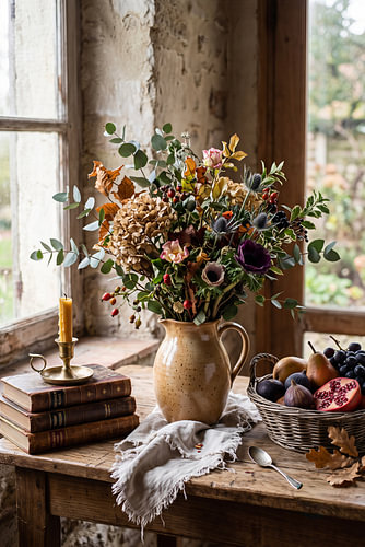 Autumn bouquet by the window – A cosy vintage still life