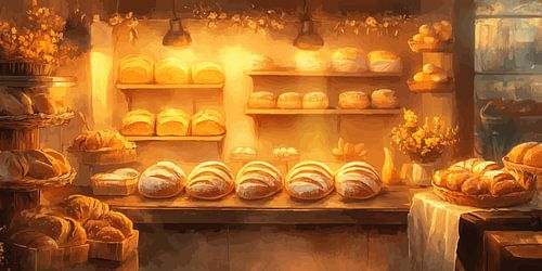 Gezellige bakkerij met vers brood en gebak