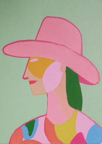 Minimalistische cowgirl met roze hoed