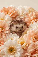 Hedgehog in peach, cream and white flowers