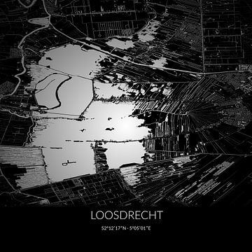 Carte en noir et blanc de Loosdrecht, Hollande septentrionale. sur Rezona