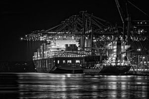 Hamburg - Containerschiff Schwarz-Weiß