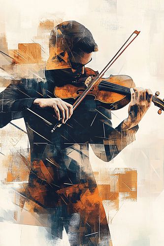 Abstracte violist in warme tinten