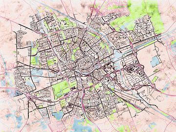 Kaart van Groningen in de stijl 'Soothing Spring' van Maporia