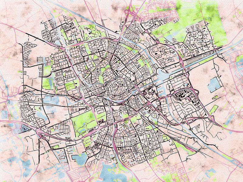 Karte von Groningen im stil 'Soothing Spring' von Maporia