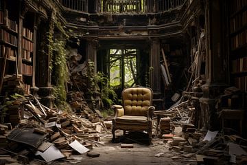 Sessel in einer Alten Bücherei, Lost Places Art von Animaflora PicsStock