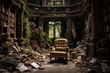 Fauteuil dans une ancienne bibliothèque, Lost Places Art sur Animaflora PicsStock