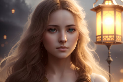 Anna – Dromerig Meisjesportret met Blond Krullend Haar bij Straatlantaarn | Romantische Kunst