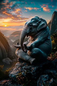 Mediterende olifant op bergtop