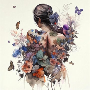 Watercolor Butterfly Woman Body #2