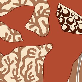 Modern coral garden abstraction warm earthy red beige brown by Mad Dog Art