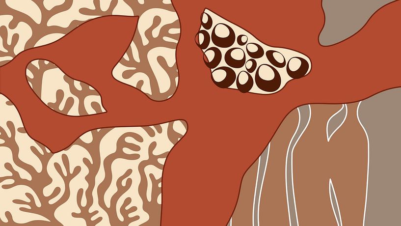 Moderne koraaltuin abstractie warm aarde rood beige bruin van Mad Dog Art