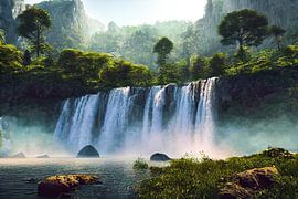 Chute d'eau dans la vallée verte sur Max Steinwald
