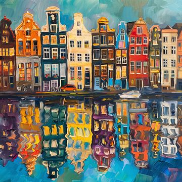 Kleurrijke grachtenpanden in Amsterdam van Thea