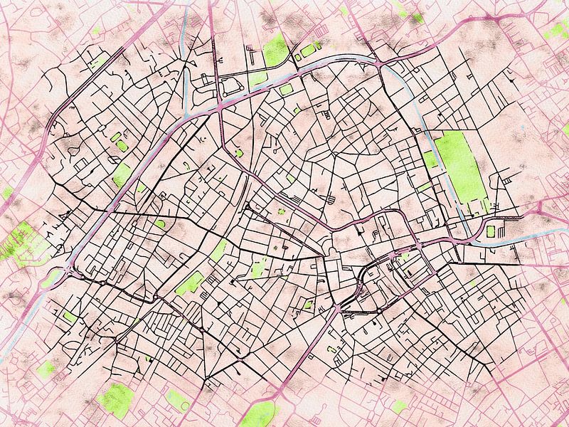 Kaart van Roubaix in de stijl 'Soothing Spring' van Maporia