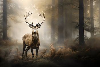 Majestätische Hirsche im nebligen Wald: Inspiriert von britischen Landschaften und Barocktieren
