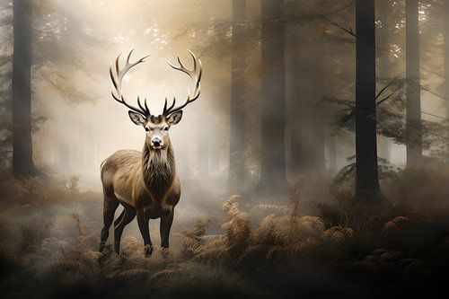 Majestätische Hirsche im nebligen Wald: Inspiriert von britischen Landschaften und Barocktieren