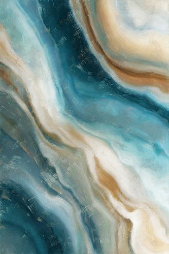 Abstract Flow Aqua Drift III | Abstract werk in turquoise en zandtinten