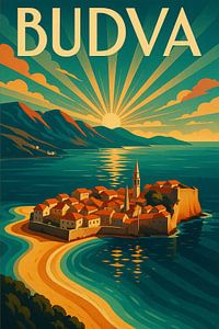 Budva Art Deco Poster - Montenegro Reise-Druck
