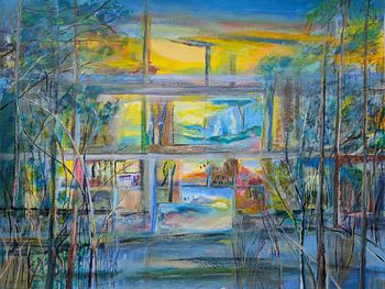 Blick aus dem Fenster in imaginäre Landschaft