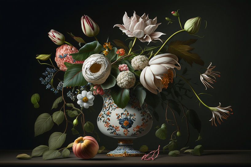 Flowers as still life with vase digital by Digitale Schilderijen