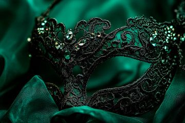 Elégant masque noir sur velours vert sur Poster Art Shop
