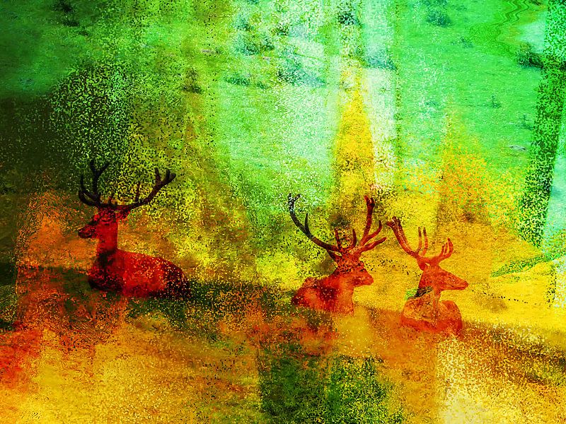 Three abstract deers van Gabi Hampe