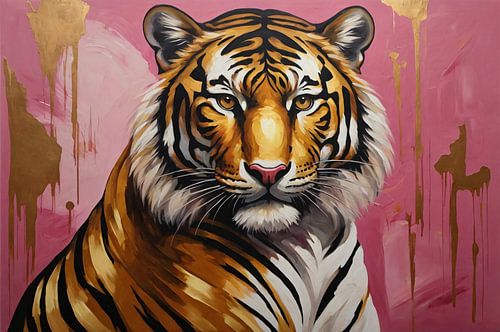 Krachtige Tijger in Goud en Roze