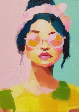 Femme avec lunettes de soleil sur fond pastel sur Niklas Maximilian