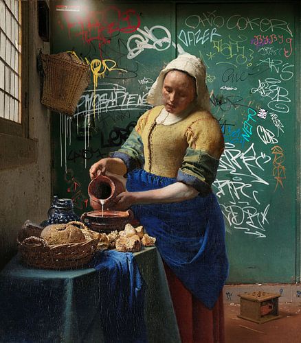The milkmaid with graffiti by Ingrid van der Meer