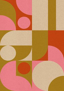 Retro jaren 70 wonen. Abstracte geometrische kunst in verbrand oranje, roze, mosterd, wit. van Dina Dankers