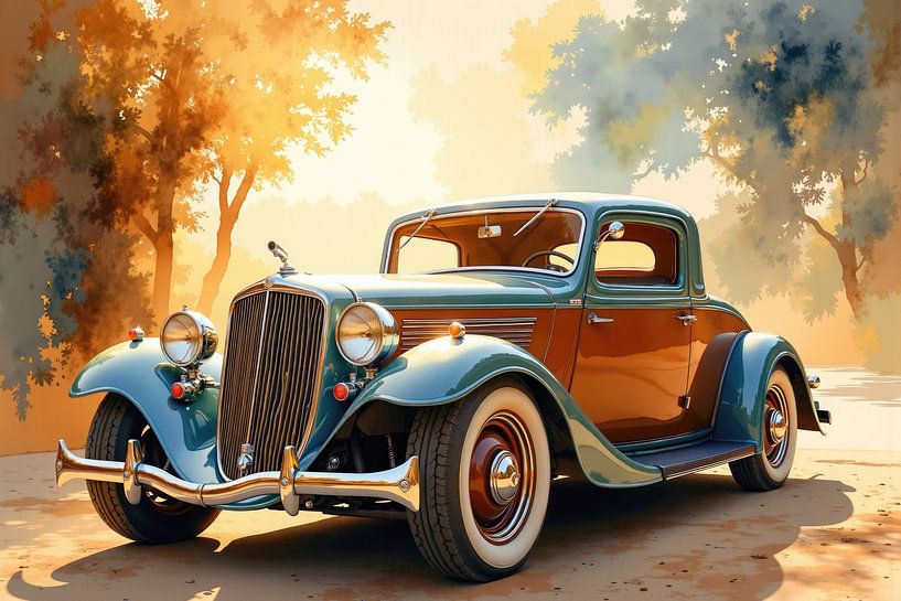 Mooie oldtimer parkeert in een park bij zonsondergang van Markus Gann