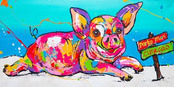 Schwein in Porto Mari, Curaçao von Happy Paintings