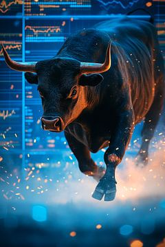 Stier in dynamische beweging - Financiële markt van Poster Art Shop