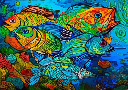 Kleurrijke vissen op de zeebodem