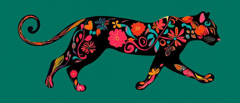 Bunte Katze mit floralen Mustern von Poster Art Shop