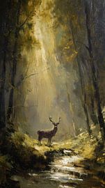 Red deer in the Veluwe bathed in soft spring light