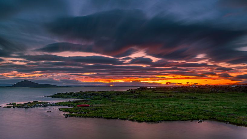 Zonsondergang, Myvatn, IJsland van Henk Meijer Photography