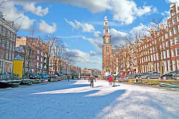 Schaatsen op de Prinsegracht in Amsterdam Nederland van Eye on You